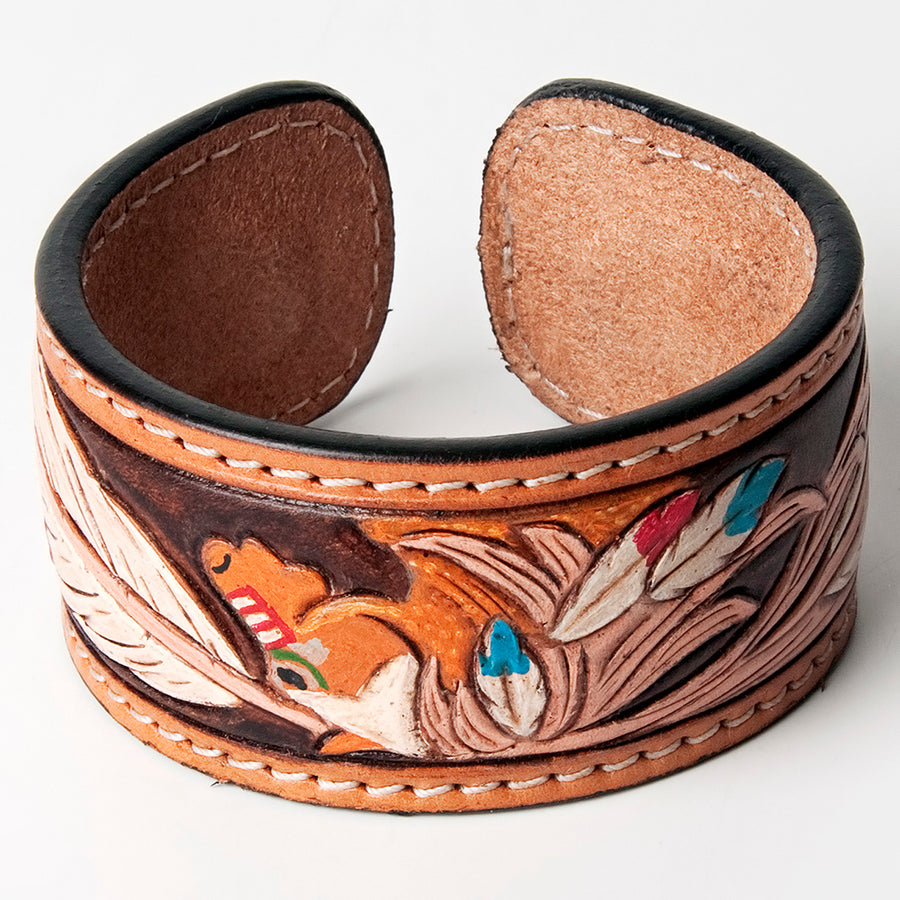 American Darling ADBRF154 Hand tooled carved Genuine Leather Bracelet by Hilason – Cowboy and equestrian accessories