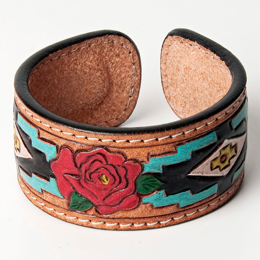 American Darling ADBRF165 Hand tooled carved Genuine Leather Bracelet by Hilason – Cowboy and equestrian accessories