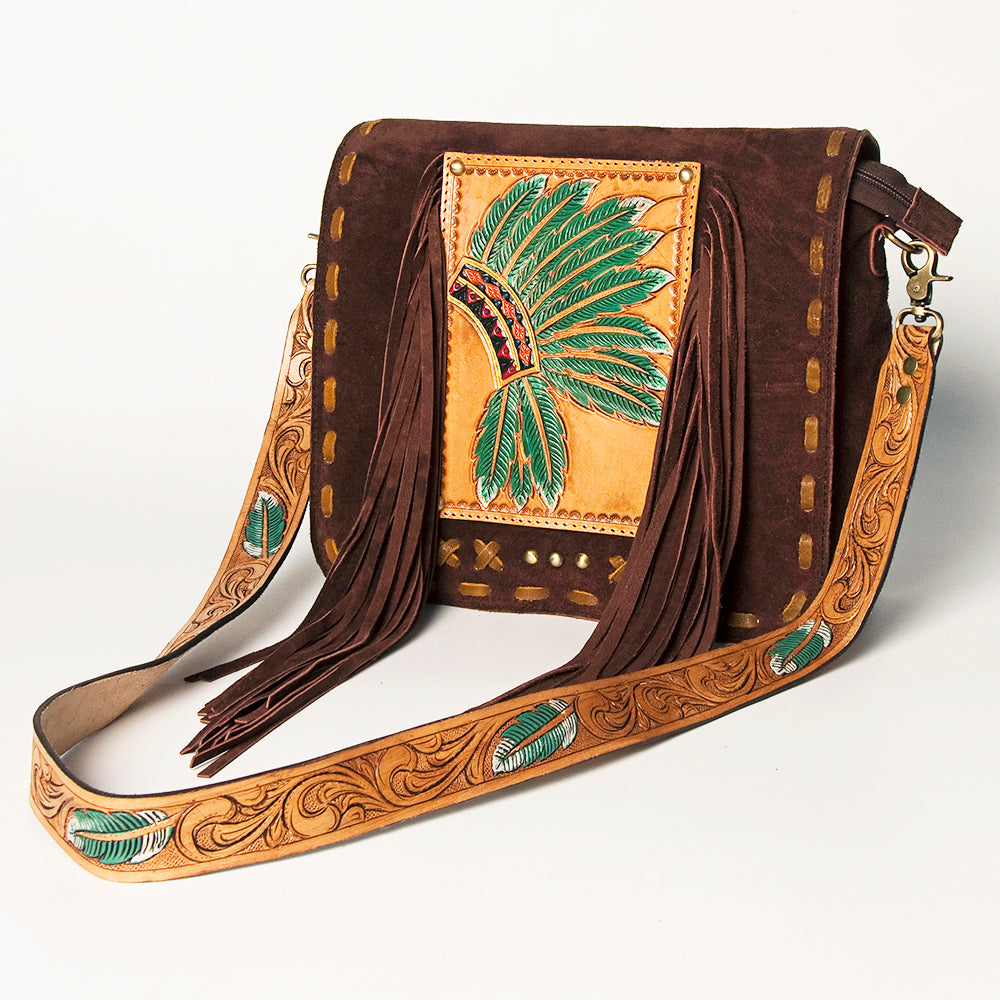 American Darling Messenger Hand Tooled Hair On Genuine Leather Western Women Bag Handbag Purse | Cute