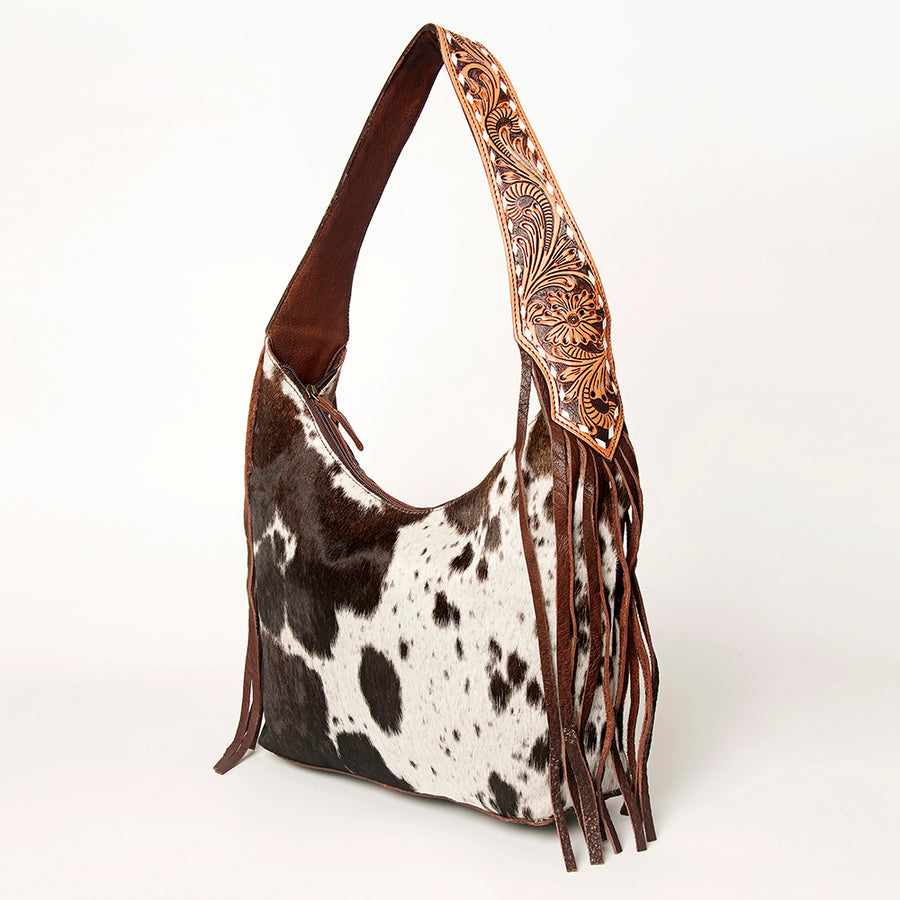 American Darling Hand Tooled Genuine Leather Hobo Bag for Women Vegetable-Tanned Full Grain Leather Purse with Fringes