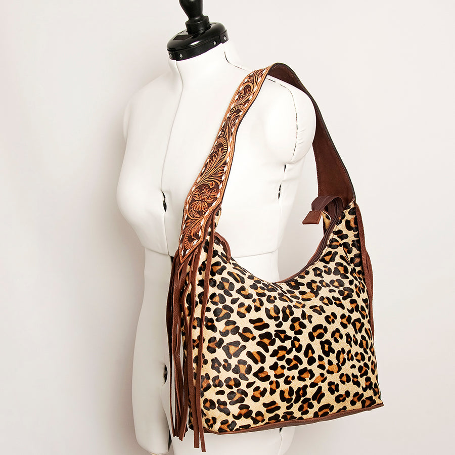 American Darling Hand Tooled Genuine Leather Hobo Bag for Women Vegetable-Tanned Full Grain Leather Purse with Fringes
