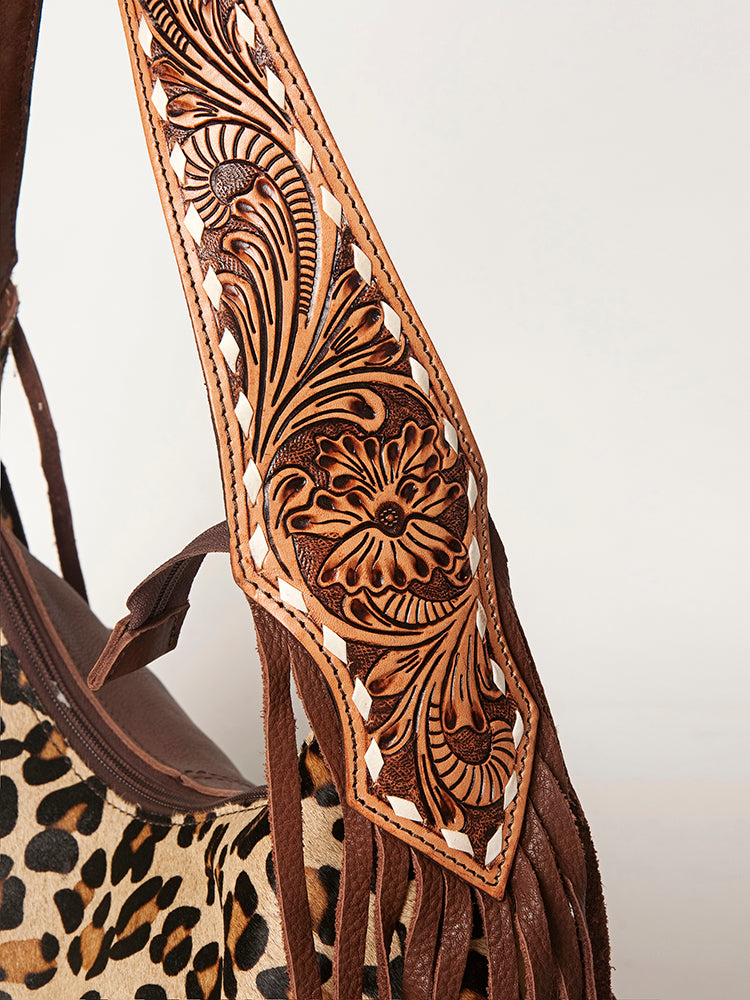 American Darling Hand Tooled Genuine Leather Hobo Bag for Women Vegetable-Tanned Full Grain Leather Purse with Fringes