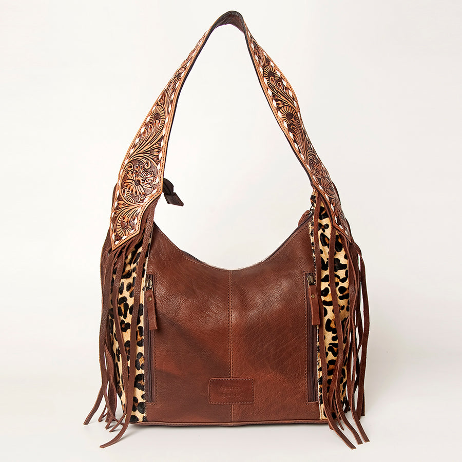 American Darling Hand Tooled Genuine Leather Hobo Bag for Women Vegetable-Tanned Full Grain Leather Purse with Fringes
