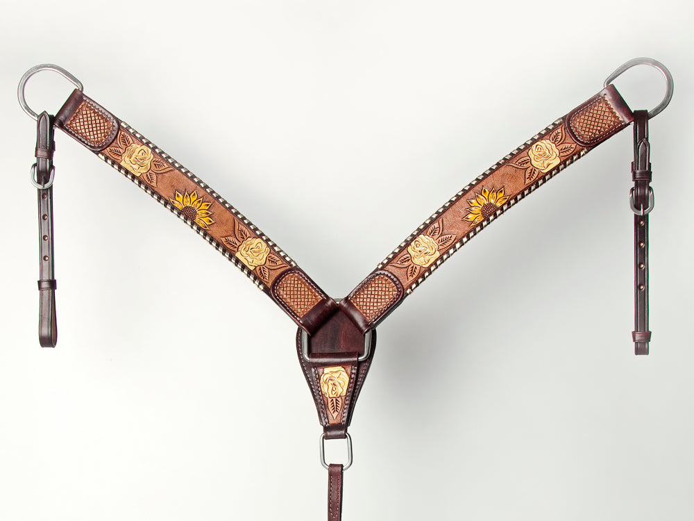 AMERICAN DARLING Western Horse Headstall Breast Collar Set Leather