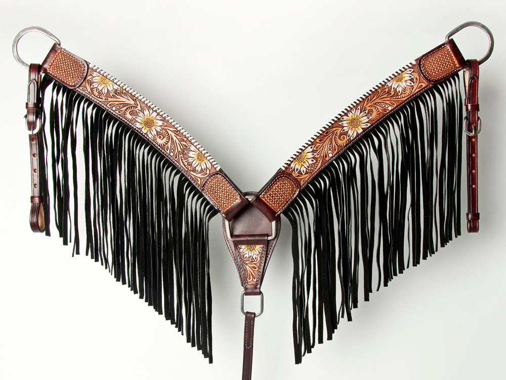 AMERICAN DARLING Western Horse Headstall Breast Collar Set Leather
