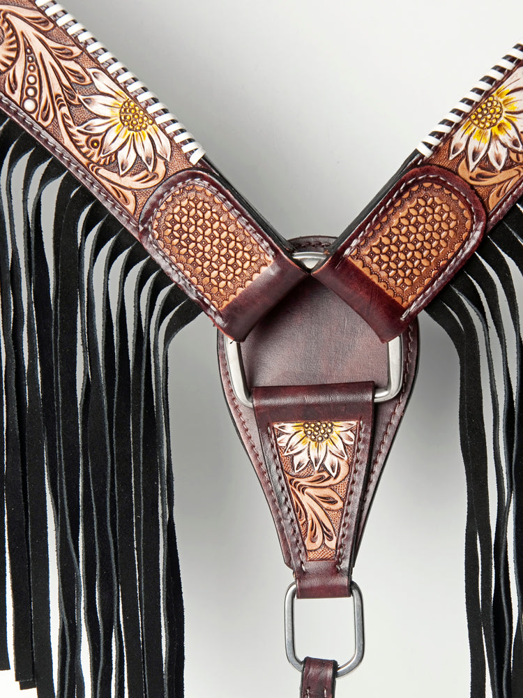 AMERICAN DARLING Western Horse Headstall Breast Collar Set Leather