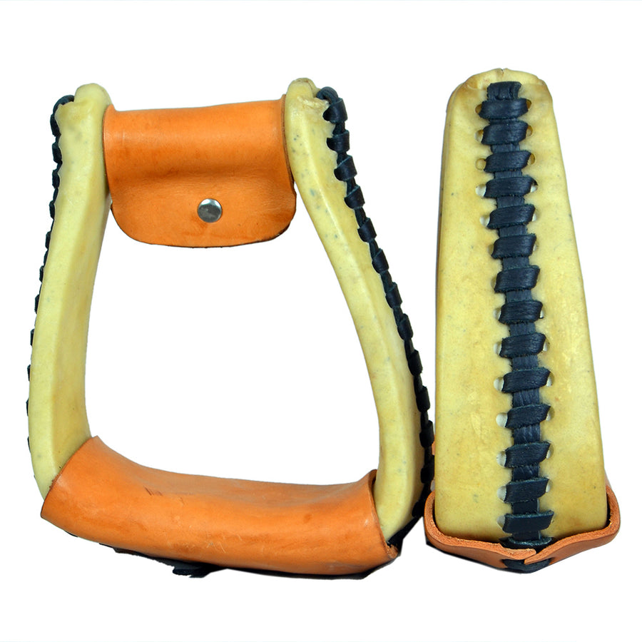 HILASON Horse Western Saddle Rawhide Leather Stirrups Pair | for Barrel Racing Horses