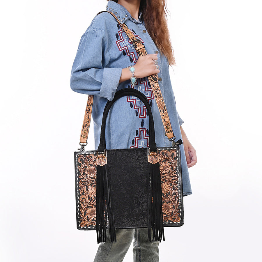 American Darling Briefcase Hand Tooled Hair On Genuine Leather Western Women Bag Handbag | for Cute Laptop