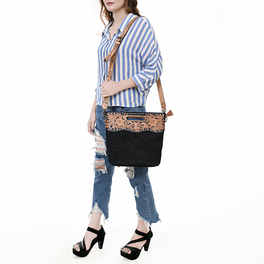 American Darling Clutch Hand Tooled Hair On Genuine Leather Women Bag Western Handbag Purse