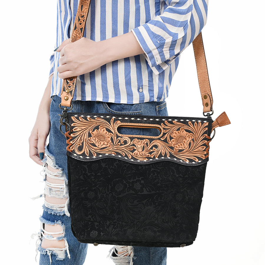 American Darling Clutch Hand Tooled Hair On Genuine Leather Women Bag Western Handbag Purse