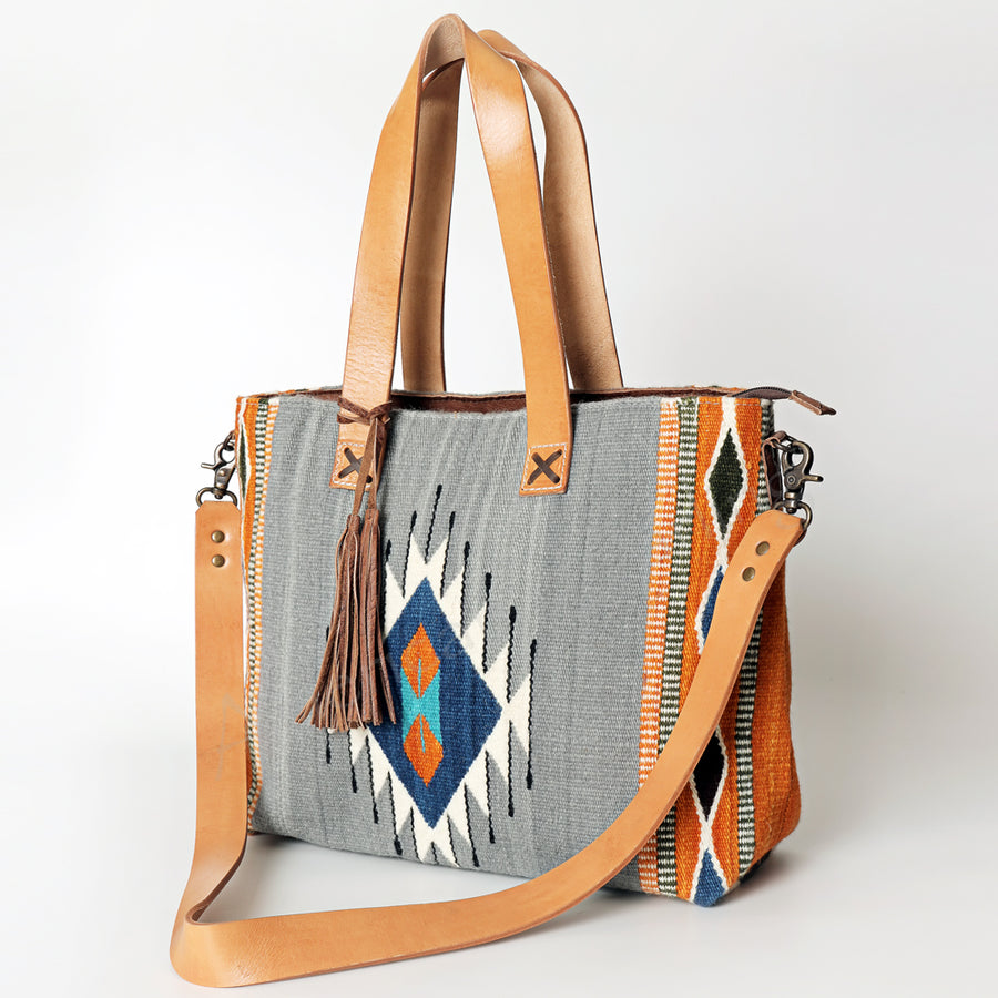 American Darling Hand Woven Saddle Blanket Western Leather Tote Bag - Uhorse