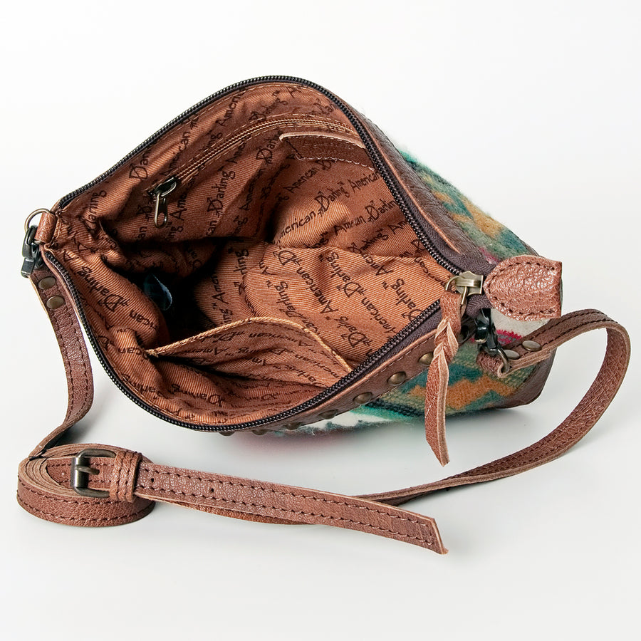 American Darling Cross body Bag for Women, Premium Vegetable-Tanned Full Grain Leather, Hand Woven Saddle Blanket & YKK Zipper
