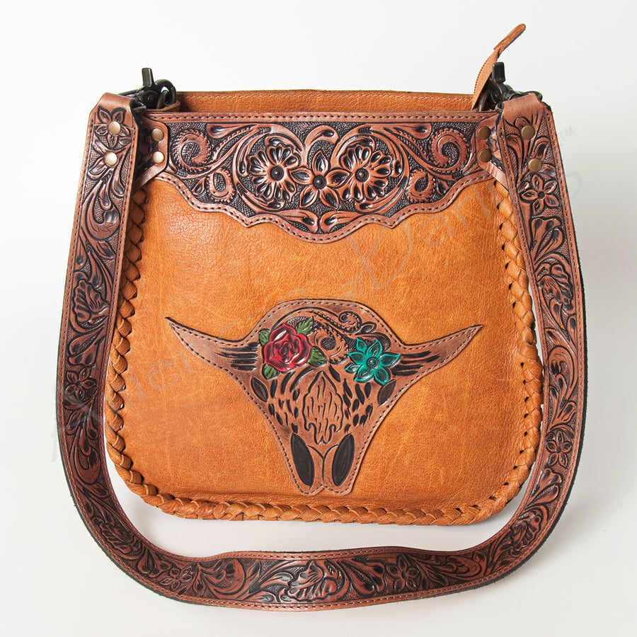 American Darling Hobo Bag Hand Tooled Floral Carved Longhorn Genuine Leather Western Purse Braided with YKK Zipper