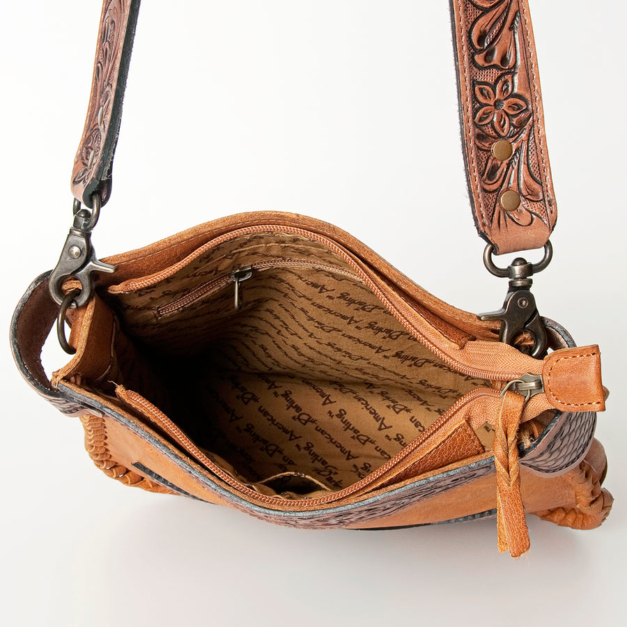 American Darling Hobo Bag Hand Tooled Floral Carved Longhorn Genuine Leather Western Purse Braided with YKK Zipper