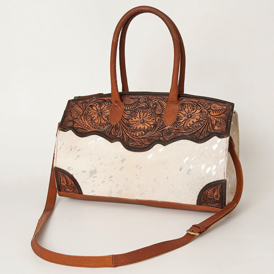 American Darling Hobo Bag Hand Tooled Floral Carved Hair-On Cowhide Genuine Vegetable Tanned Leather 9in X 14in X 4in