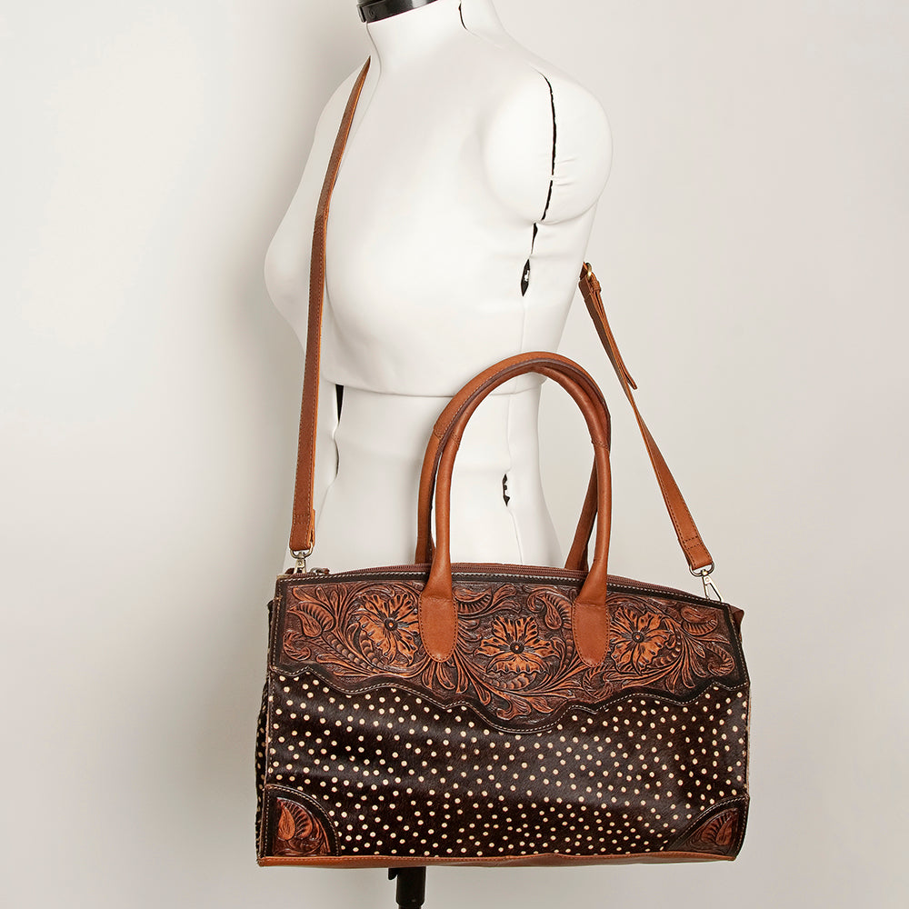 American Darling Duffel Hand Tooled Hair on Genuine Leather Western Women Bag | Handbag Duffle Weekend Travel Bags