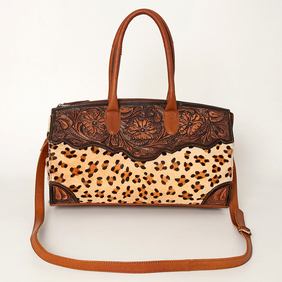 American Darling Hobo Bag Hand Tooled Floral Carved Hair-On Cowhide Genuine Vegetable Tanned Leather 9in X 14in X 4in