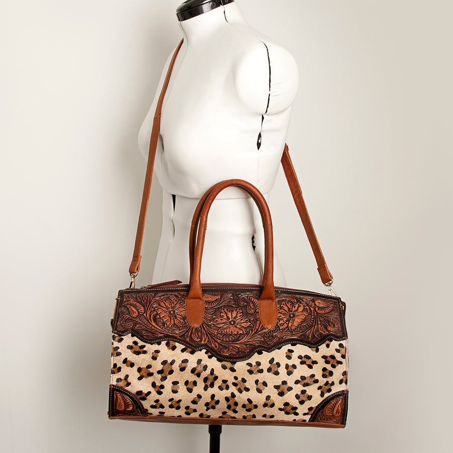 American Darling Hobo Bag Hand Tooled Floral Carved Hair-On Cowhide Genuine Vegetable Tanned Leather 9in X 14in X 4in