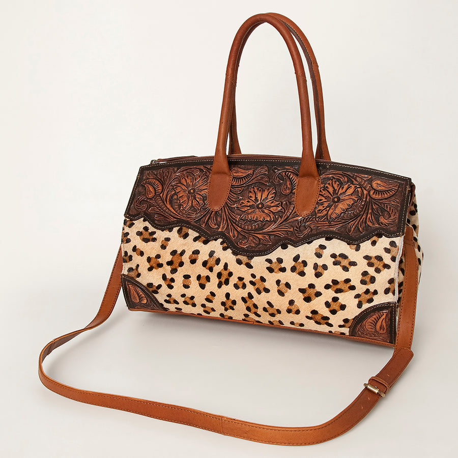 American Darling Duffel Hand Tooled Hair on Genuine Leather Western Women Bag | Handbag Duffel Weekend Travel Bags - Uhorse