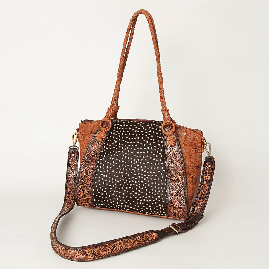 American Darling Western Hair-On Cowhide and Hand-Tooled Floral Tote Bag - Uhorse
