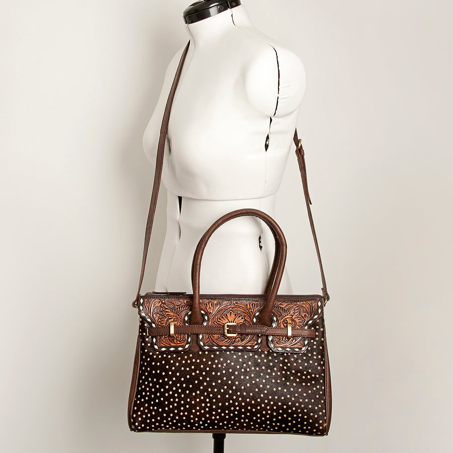 American Darling Tote Hand Tooled Hair on Genuine Leather Western Women Bag Handbag Purse | Travel Bags College Casual