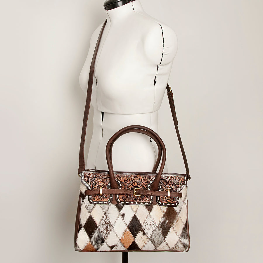 American Darling Tote Hand Tooled Hair on Genuine Leather Western Women Bag Handbag Purse | Travel Bags College Casual