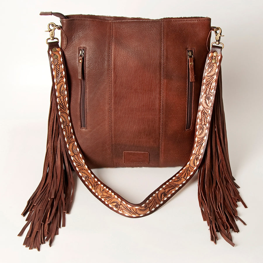 American Darling Hand Tooled Genuine Leather Large Cross body Bag Women's Saddle Blanket Purse with Fringes & YKK Zipper