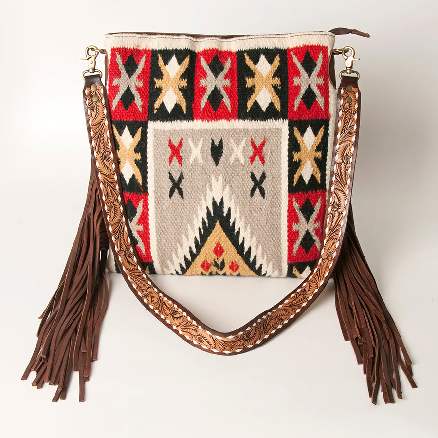 American Darling Hand Tooled Genuine Leather Large Cross body Bag Women's Saddle Blanket Purse with Fringes & YKK Zipper
