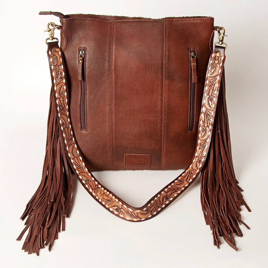 American Darling Hand Tooled Genuine Leather Large Cross body Bag Women's Saddle Blanket Purse with Fringes & YKK Zipper