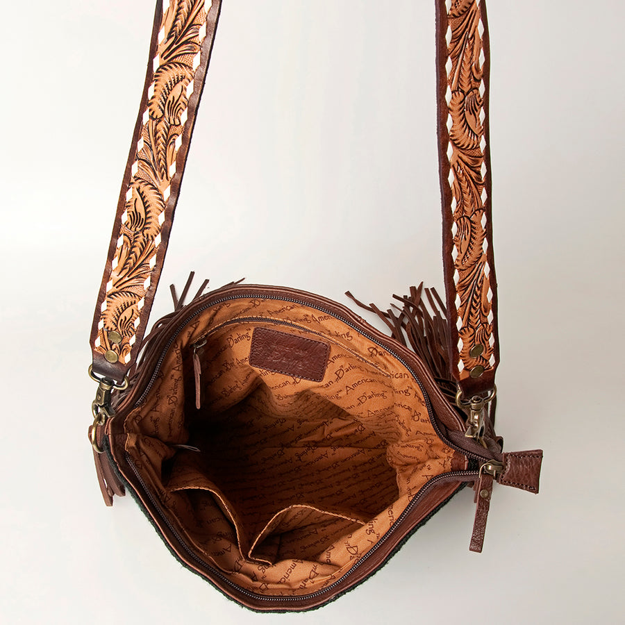 American Darling Hand Tooled Genuine Leather Large Cross body Bag Women's Saddle Blanket Purse with Fringes & YKK Zipper