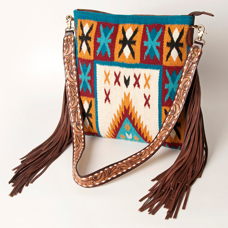 American Darling Saddle Blanket Large Cross body Bag Leather Fringe - Uhorse