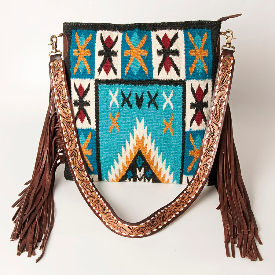 American Darling Hand Tooled Genuine Leather Large Cross body Bag Women's Saddle Blanket Purse with Fringes & YKK Zipper