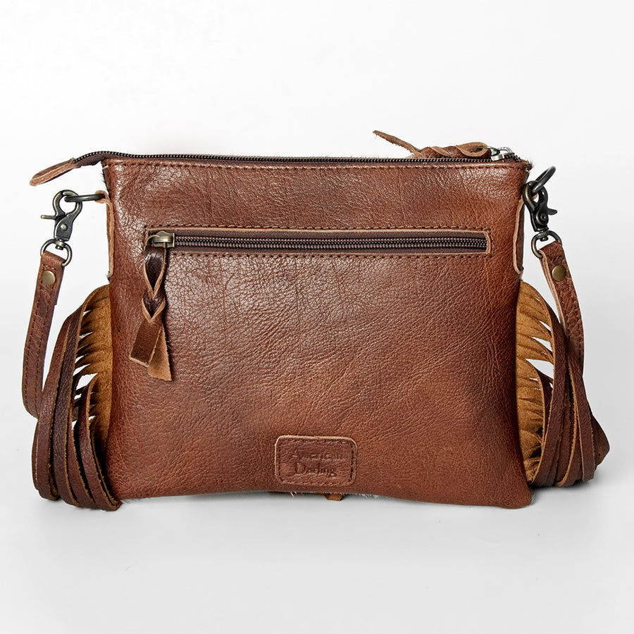 American Darling Western Small Crossbody Bag – Genuine Hair-On Cowhide Leather with Fringes, Adjustable Strap, Handcrafted in Texas