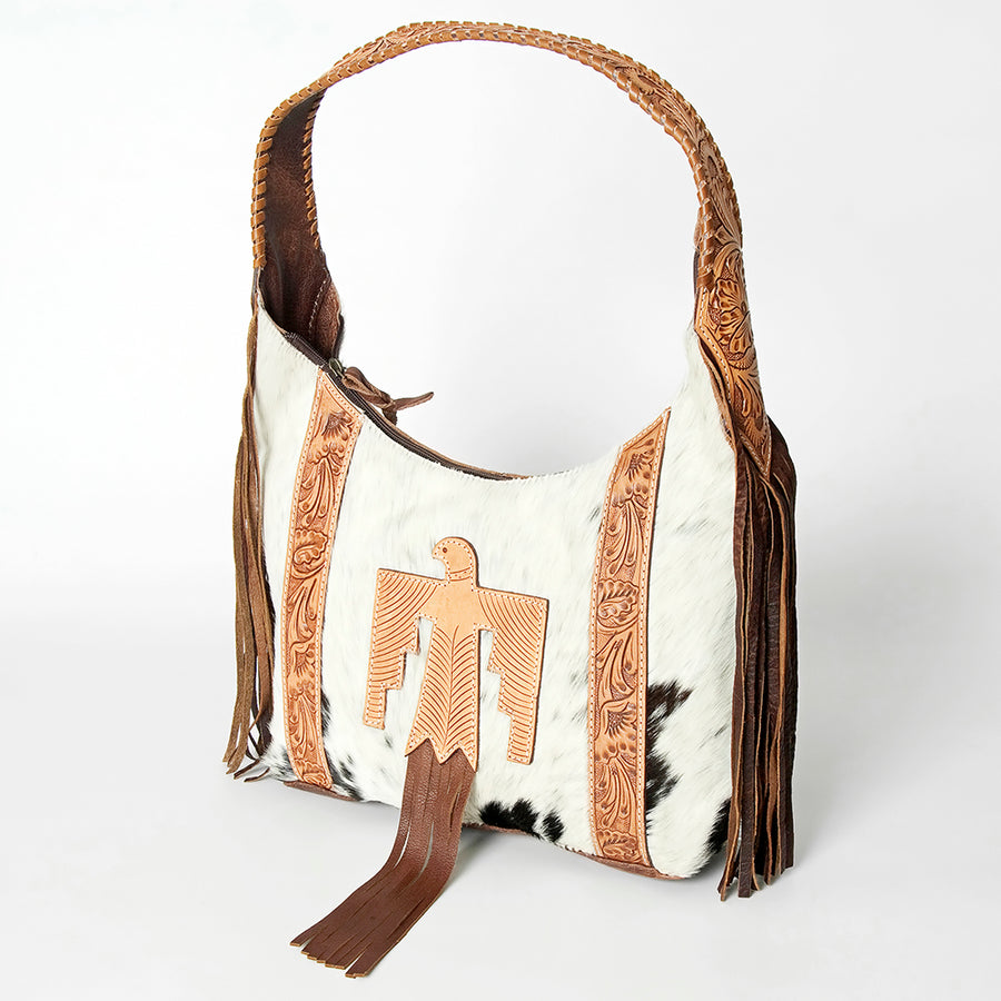 American Darling Western Leather Hobo Bag - Hand Tooled Cowhide and Fringe Purse - Uhorse