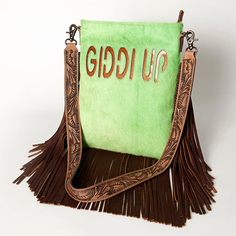 American Darling Large Crossbody Hand Tooled Hair On Genuine Leather Western Women Bag Handbag Purse | Cute - Uhorse