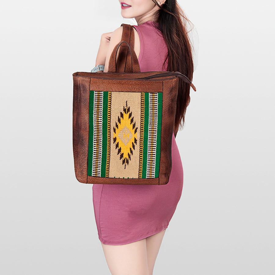 American Darling Backpack Saddle Blanket Fabric Genuine Leather Western Women Bag | for Laptop School Purse Travel