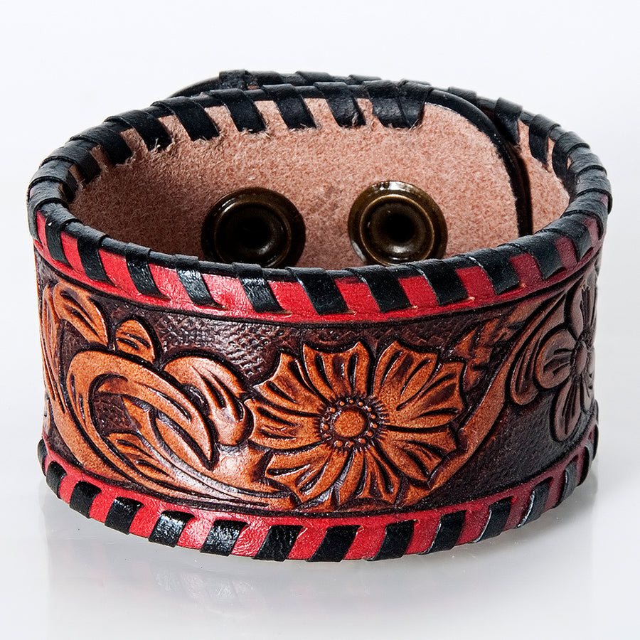 American Darling ADBRF166 Hand tooled carved Genuine Leather Bracelet by Hilason – Cowboy and equestrian accessories