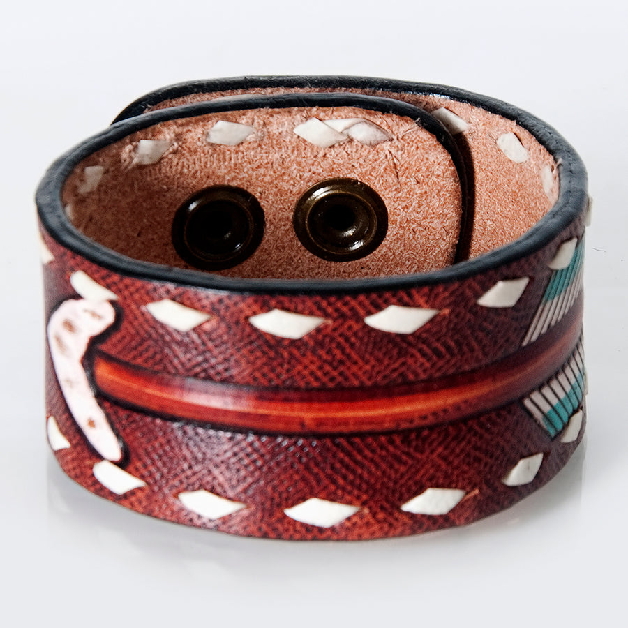 American Darling ADBRF167 Hand tooled carved Genuine Leather Bracelet by Hilason – Cowboy and equestrian accessories