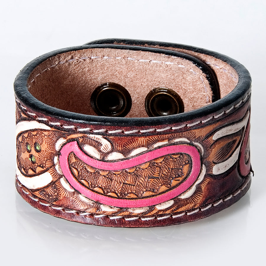 American Darling ADBRF168 Hand tooled carved Genuine Leather Bracelet by Hilason – Cowboy and equestrian accessories