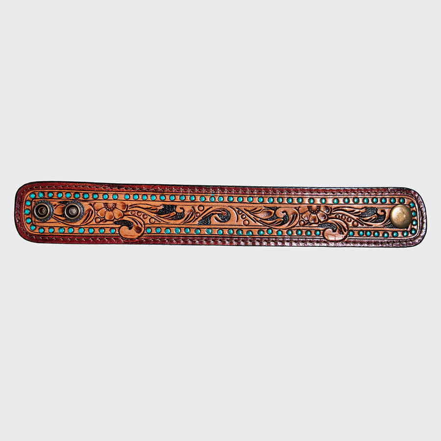 American Darling Bracelet Hand Tooled Carved Genuine Leather Women | Handmade Western Rustic