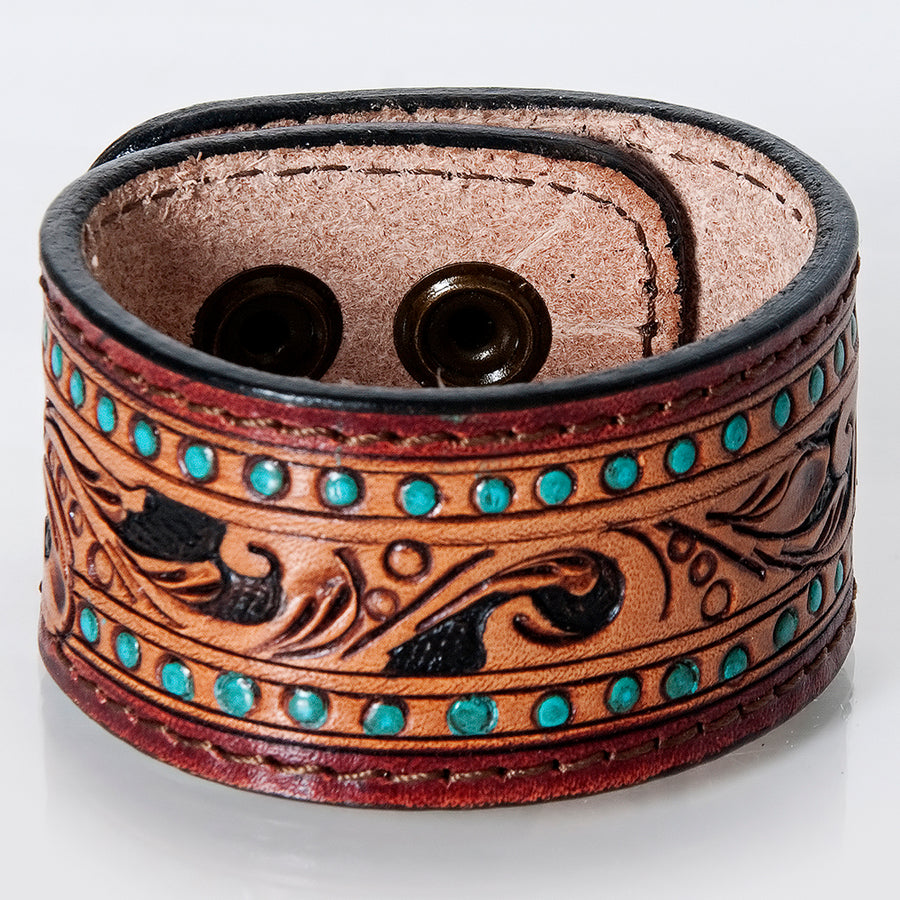 American Darling ADBRF172 Hand tooled carved Genuine Leather Bracelet by Hilason – Cowboy and equestrian accessories