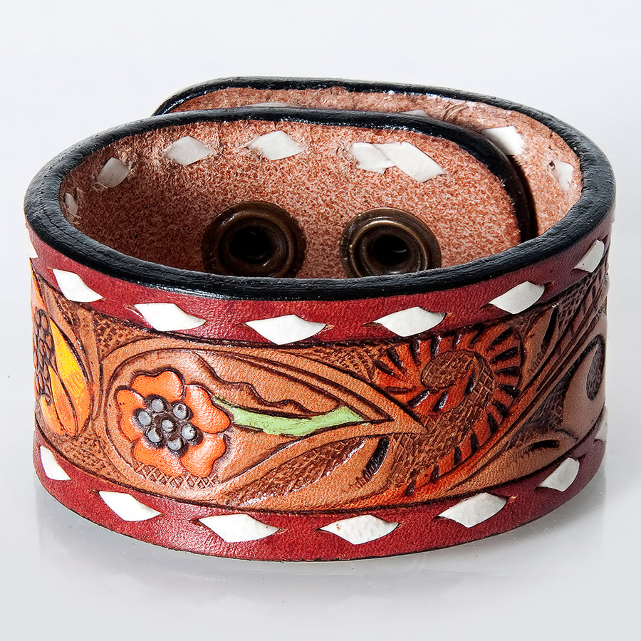 American Darling ADBRF175 Hand tooled carved Genuine Leather Bracelet by Hilason – Cowboy and equestrian accessories