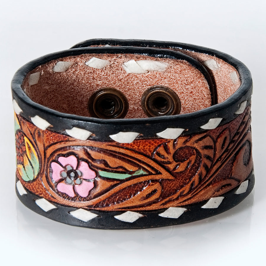American Darling ADBRF178 Hand tooled carved Genuine Leather Bracelet by Hilason – Cowboy and equestrian accessories
