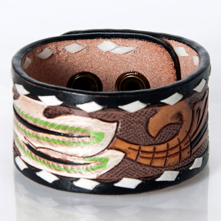 American Darling ADBRF179 Hand tooled carved Genuine Leather Bracelet by Hilason – Cowboy and equestrian accessories