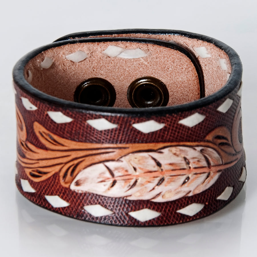 American Darling ADBRF181 Hand tooled carved Genuine Leather Bracelet by Hilason – Cowboy and equestrian accessories