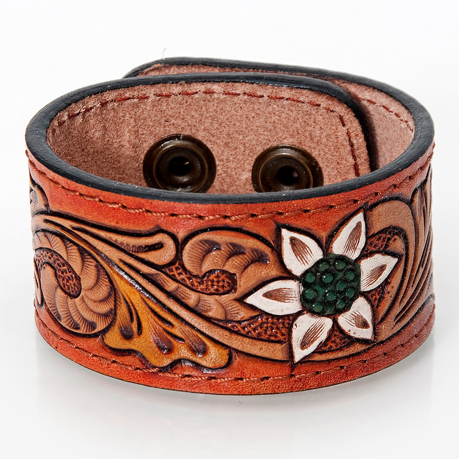 American Darling ADBRF183 Hand tooled carved Genuine Leather Bracelet by Hilason – Cowboy and equestrian accessories