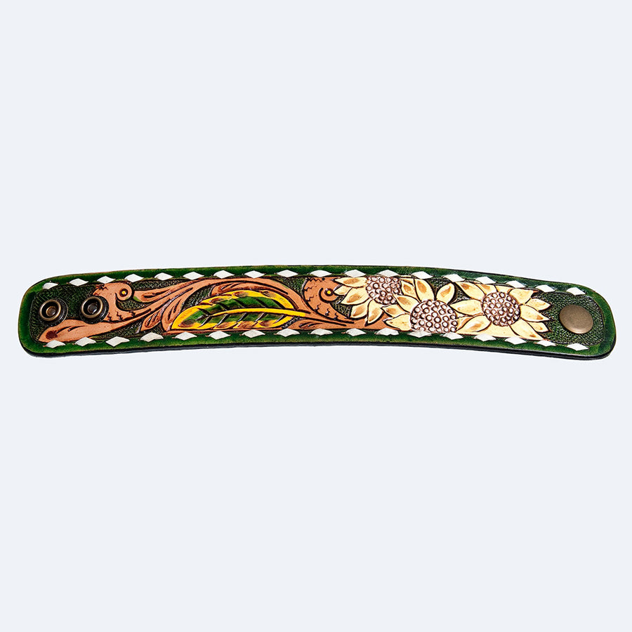 American Darling Bracelet Hand Tooled Carved Genuine Leather Women | Handmade Western Rustic