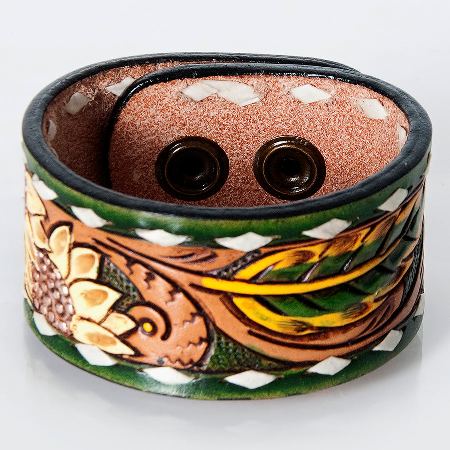 American Darling ADBRF184 Hand tooled carved Genuine Leather Bracelet by Hilason – Cowboy and equestrian accessories