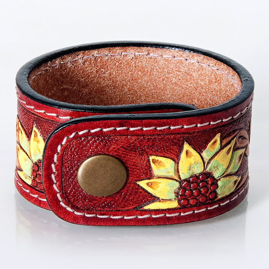 American Darling Bracelet Hand Tooled Carved Genuine Leather Women | Handmade Western Rustic