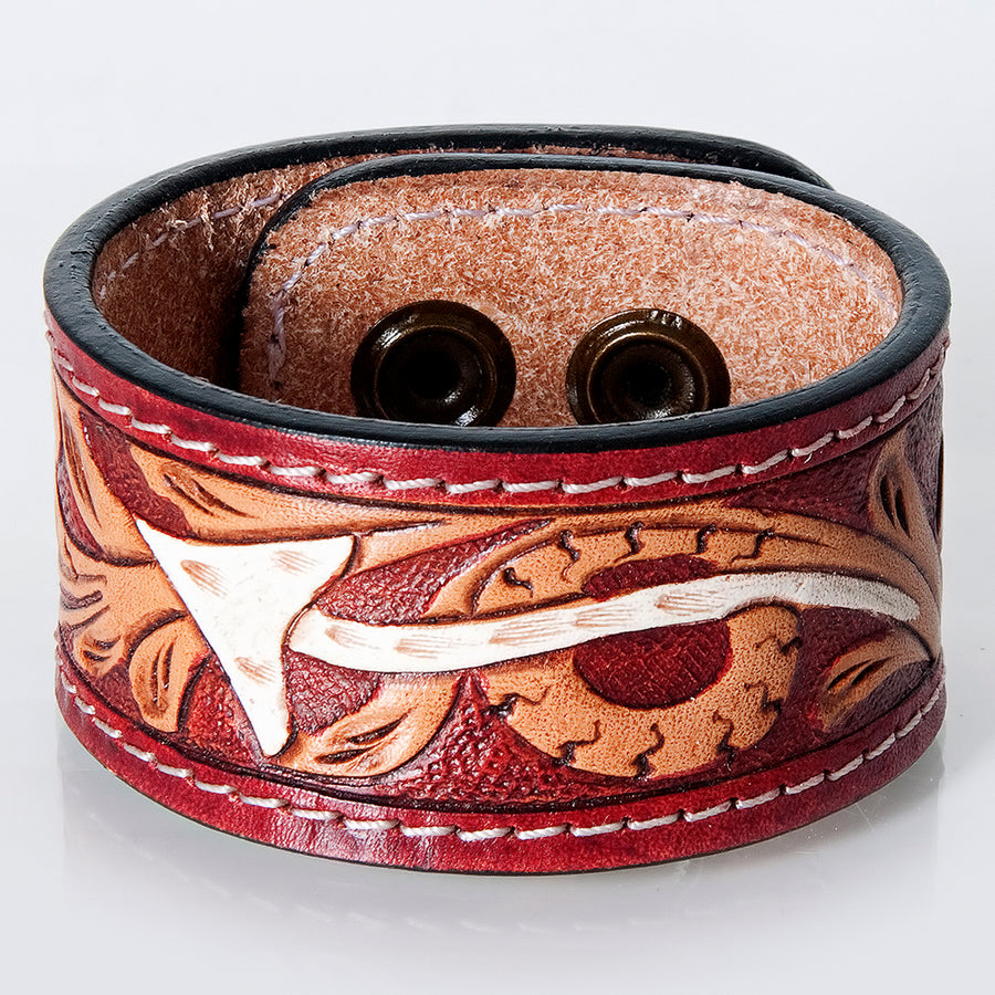 American Darling ADBRF185 Hand tooled carved Genuine Leather Bracelet by Hilason – Cowboy and equestrian accessories